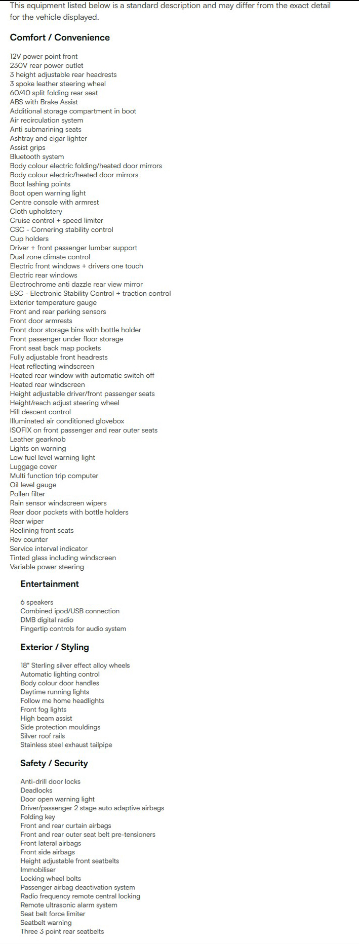 vehicle equipment