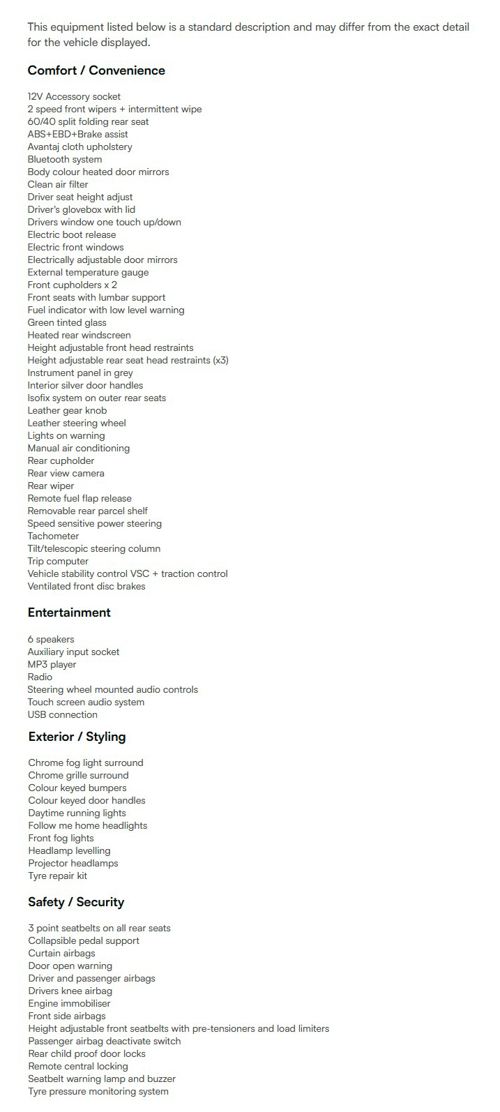 vehicle equipment