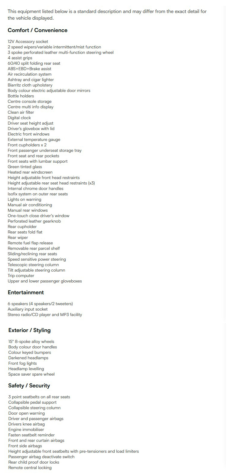 vehicle equipment