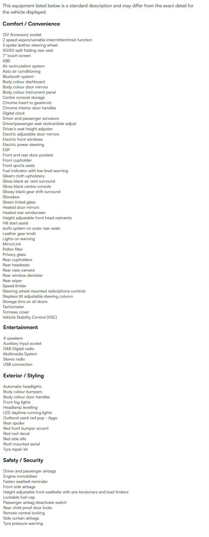 vehicle equipment